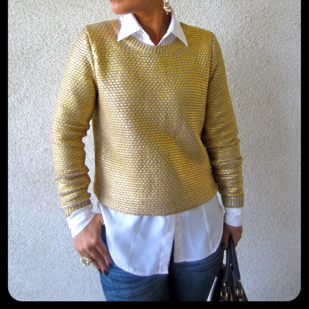 H&M | Metallic Gold Crewneck Sweater